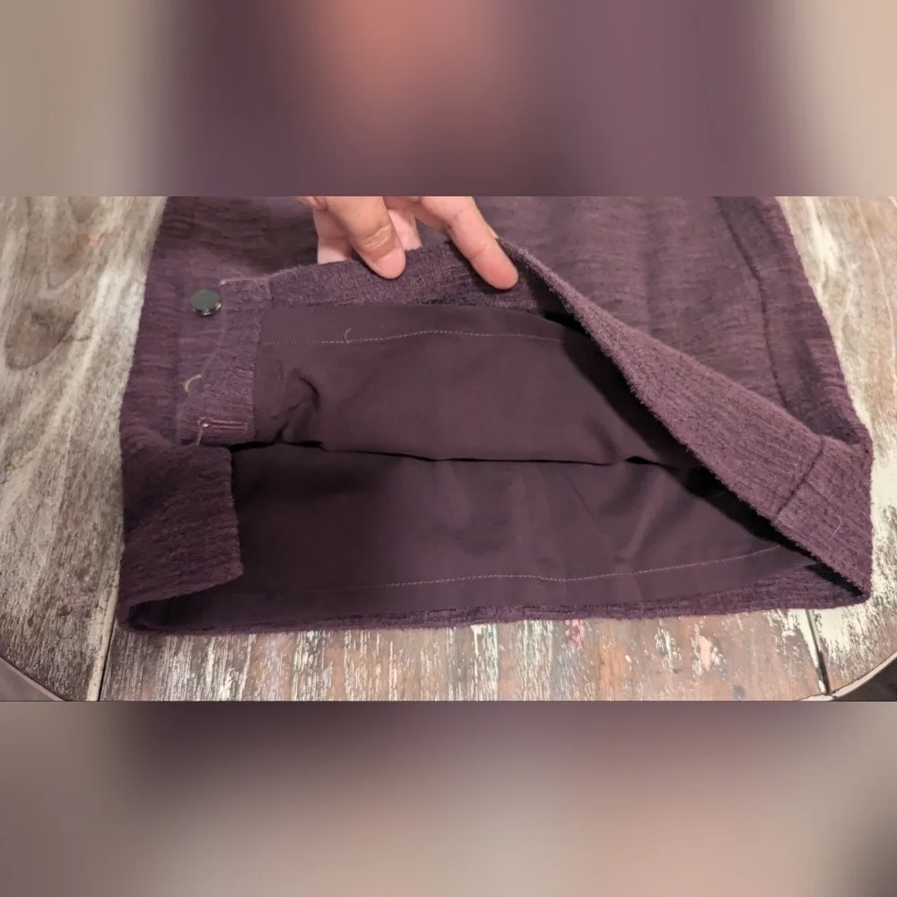 Womens Plum Purple Pencil Skirt with Button Detail - Career Office‎ Chic